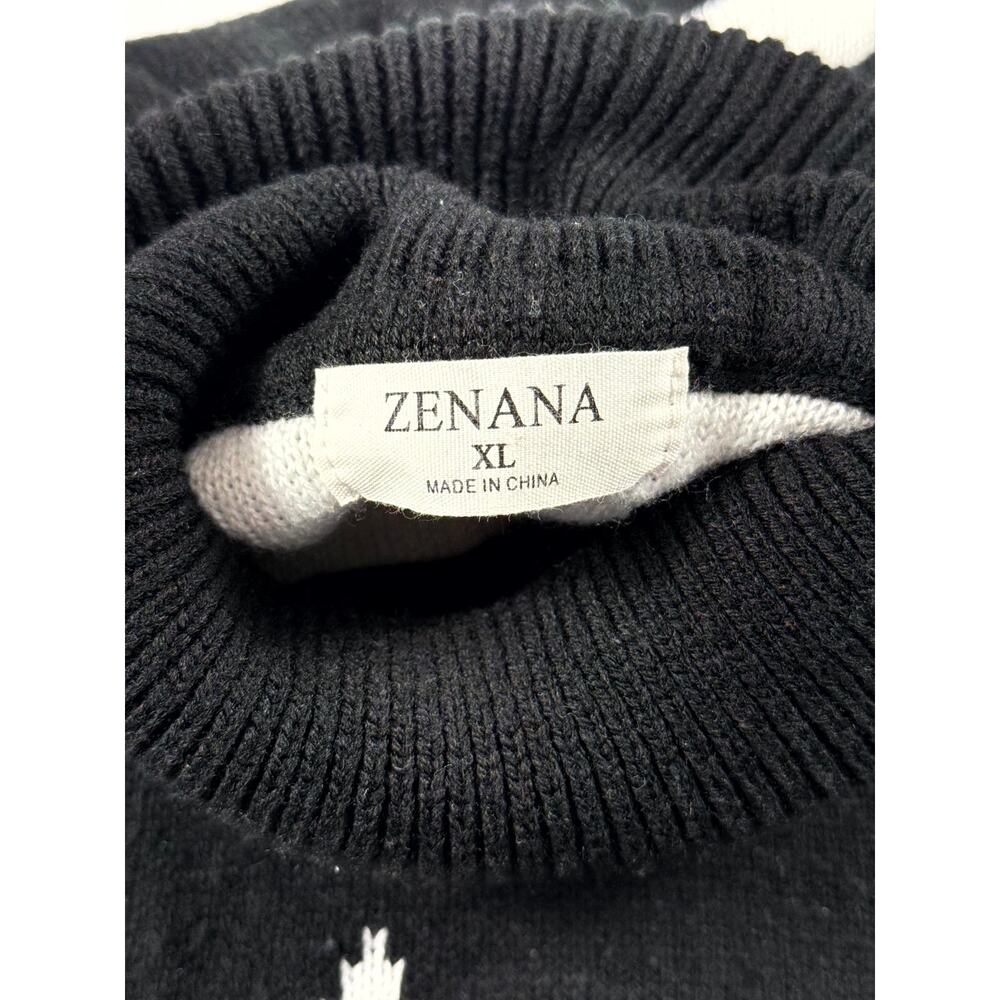 Zenana women XL Black sweater with white Star Oversize turtleneck Bishop-Sleeve - Picture 2 of 7